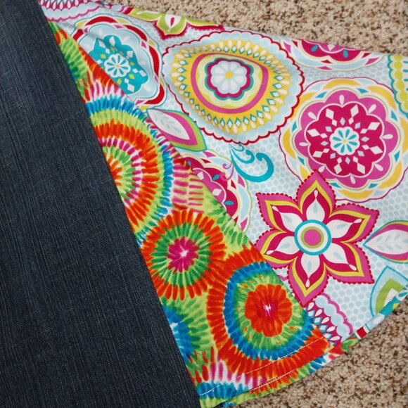 3444 Size 10 Loft Upcycled Bell-Bottoms In Blue and Green - Picture 2 of 5